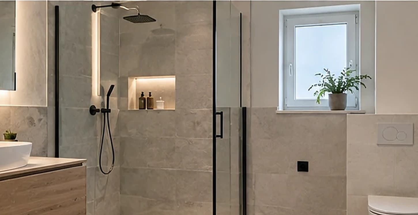 Modern saniertes Badezimmer mit bodengleicher Dusche